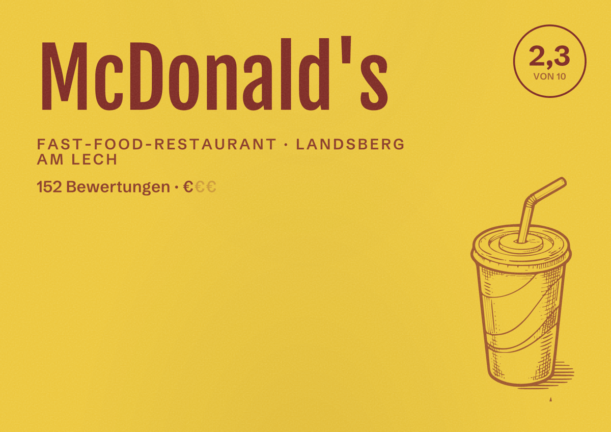 Illustriertes Poster von McDonald's, Fast-Food-Restaurant in Landsberg am Lech: Bewertung 2,3 von 10 aus 152 Bewertungen, Preisniveau €