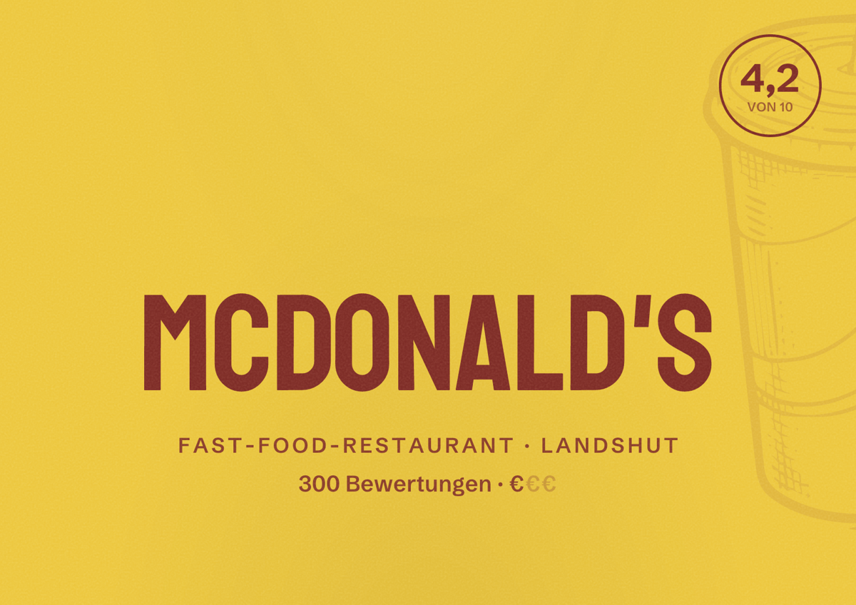 Illustriertes Poster von McDonald's, Fast-Food-Restaurant in Landshut: Bewertung 4,2 von 10 aus 300 Bewertungen, Preisniveau €