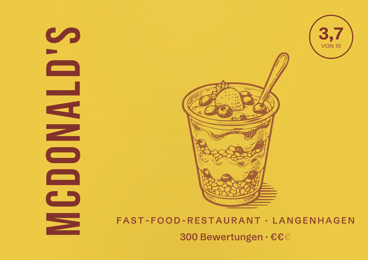 Illustriertes Poster von McDonald's, Fast-Food-Restaurant in Langenhagen: Bewertung 3,7 von 10 aus 300 Bewertungen, Preisniveau €€