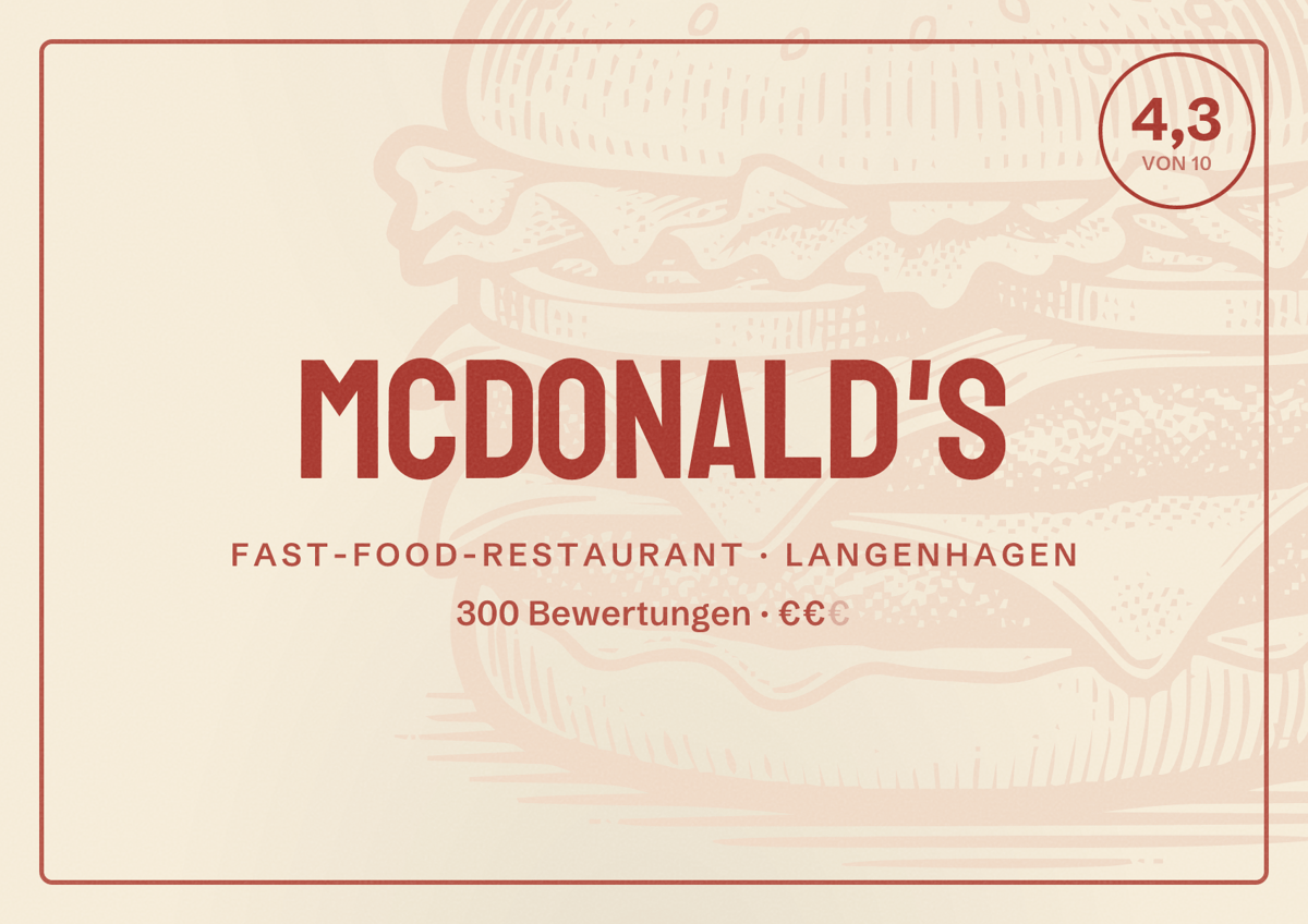 Illustriertes Poster von McDonald's, Fast-Food-Restaurant in Langenhagen: Bewertung 4,3 von 10 aus 300 Bewertungen, Preisniveau €€