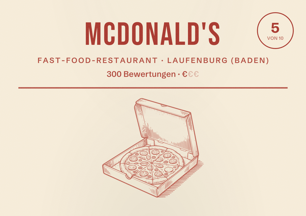 Illustriertes Poster von McDonald's, Fast-Food-Restaurant in Laufenburg (Baden): Bewertung 5 von 10 aus 300 Bewertungen, Preisniveau €
