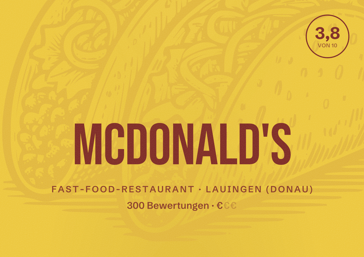 Illustriertes Poster von McDonald's, Fast-Food-Restaurant in Lauingen (Donau): Bewertung 3,8 von 10 aus 300 Bewertungen, Preisniveau €