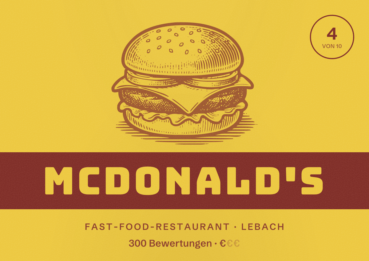 Illustriertes Poster von McDonald's, Fast-Food-Restaurant in Lebach: Bewertung 4 von 10 aus 300 Bewertungen, Preisniveau €