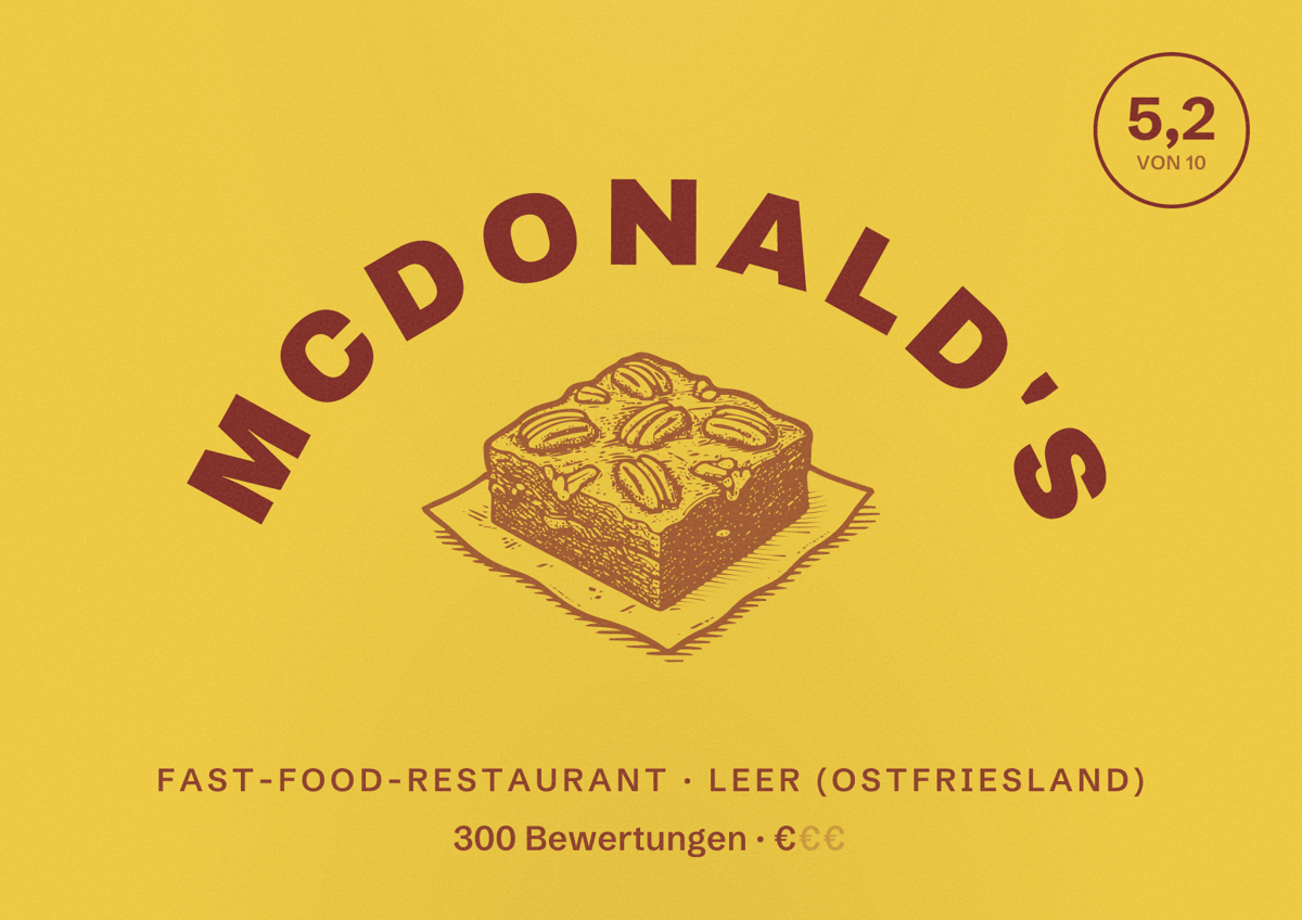 Illustriertes Poster von McDonald's, Fast-Food-Restaurant in Leer (Ostfriesland): Bewertung 5,2 von 10 aus 300 Bewertungen, Preisniveau €