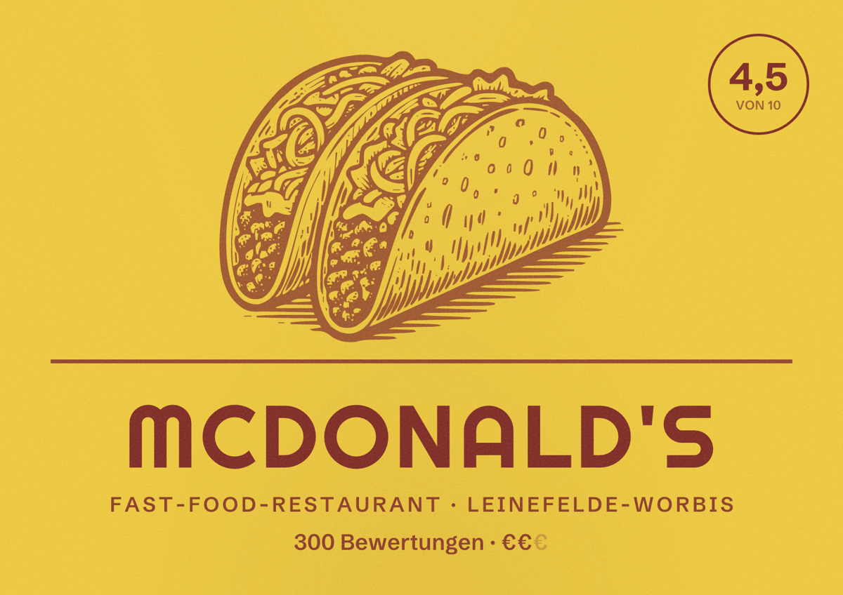 Illustriertes Poster von McDonald's, Fast-Food-Restaurant in Leinefelde-Worbis: Bewertung 4,5 von 10 aus 300 Bewertungen, Preisniveau €€
