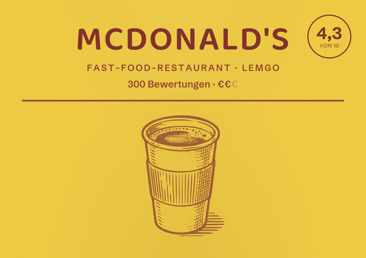 Illustriertes Poster von McDonald's, Fast-Food-Restaurant in Lemgo: Bewertung 4,3 von 10 aus 300 Bewertungen, Preisniveau €€