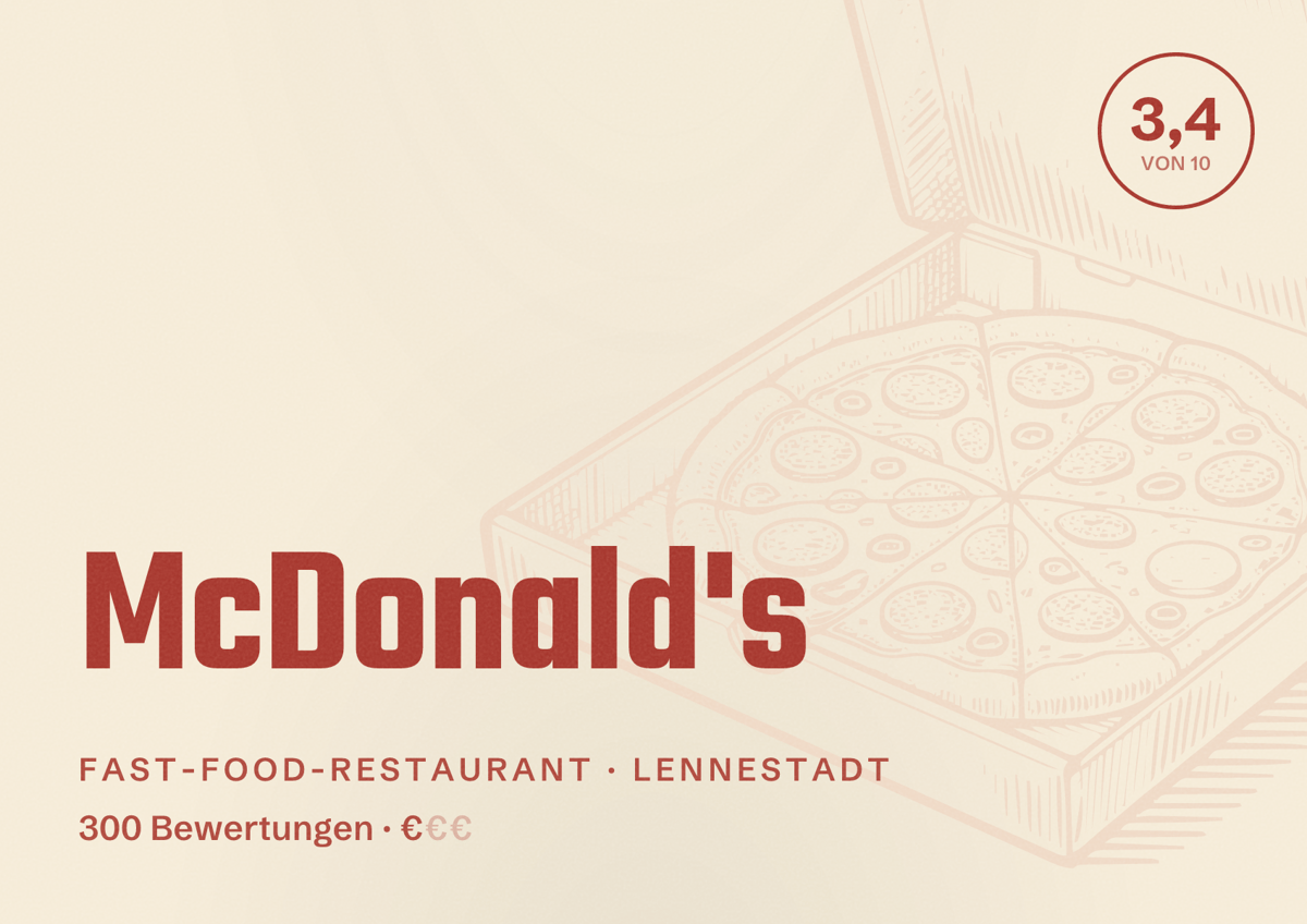Illustriertes Poster von McDonald's, Fast-Food-Restaurant in Lennestadt: Bewertung 3,4 von 10 aus 300 Bewertungen, Preisniveau €