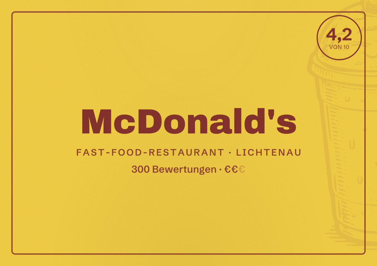 Illustriertes Poster von McDonald's, Fast-Food-Restaurant in Lichtenau: Bewertung 4,2 von 10 aus 300 Bewertungen, Preisniveau €€