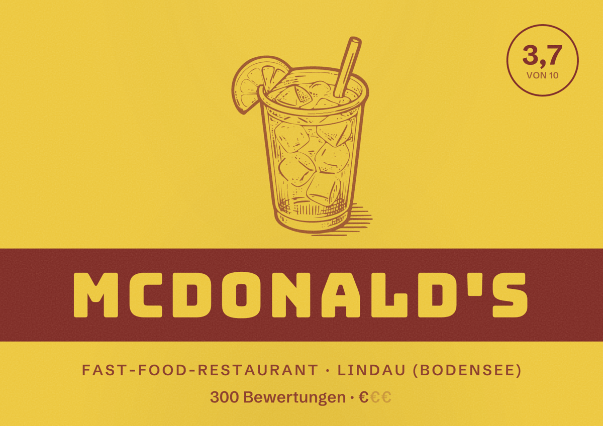 Illustriertes Poster von McDonald's, Fast-Food-Restaurant in Lindau (Bodensee): Bewertung 3,7 von 10 aus 300 Bewertungen, Preisniveau €