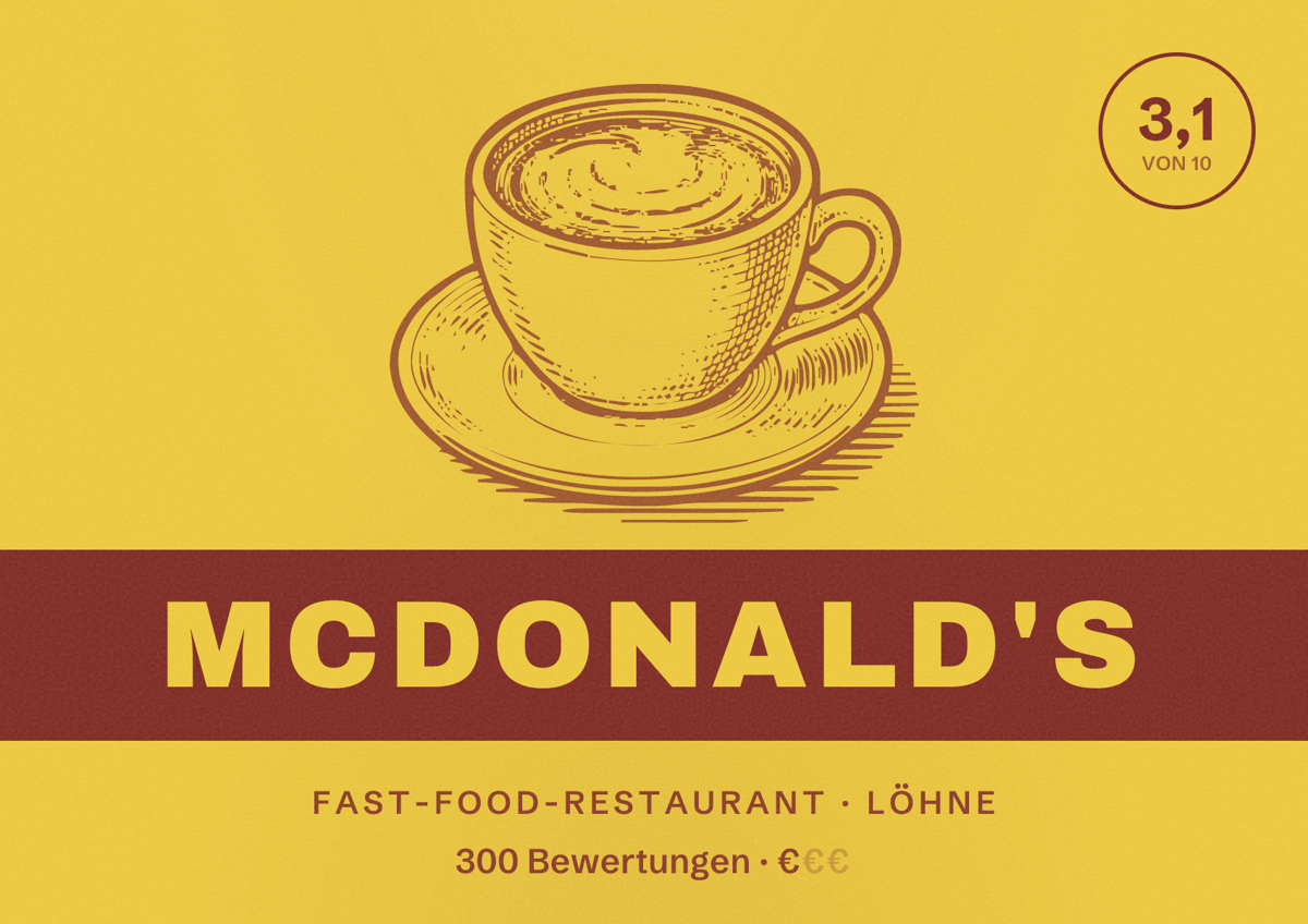 Illustriertes Poster von McDonald's, Fast-Food-Restaurant in Löhne: Bewertung 3,1 von 10 aus 300 Bewertungen, Preisniveau €