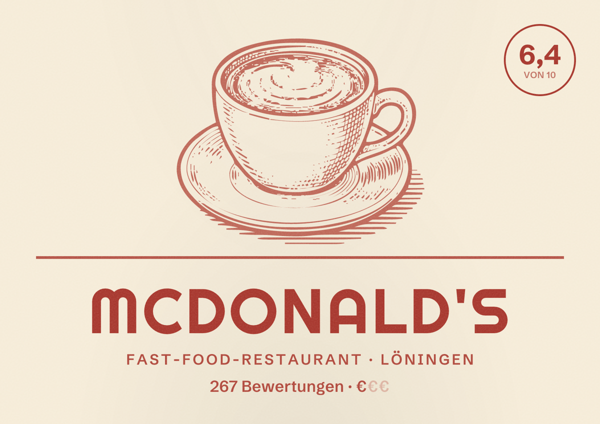 Illustriertes Poster von McDonald's, Fast-Food-Restaurant in Löningen: Bewertung 6,4 von 10 aus 267 Bewertungen, Preisniveau €