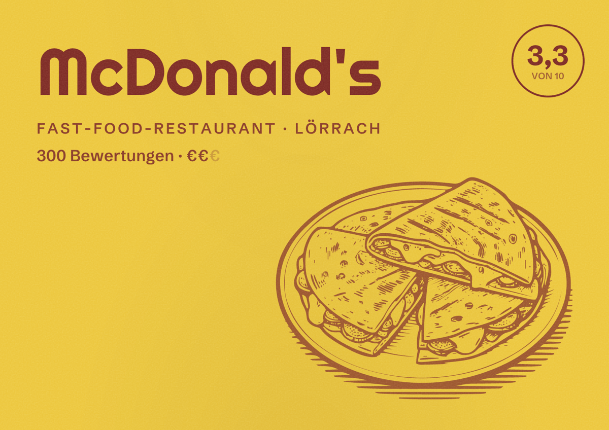 Illustriertes Poster von McDonald's, Fast-Food-Restaurant in Lörrach: Bewertung 3,3 von 10 aus 300 Bewertungen, Preisniveau €€