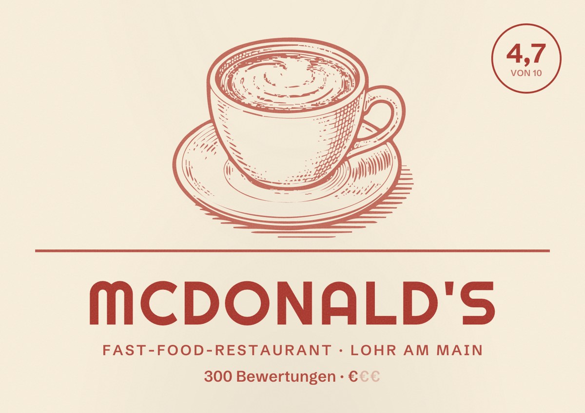 Illustriertes Poster von McDonald's, Fast-Food-Restaurant in Lohr am Main: Bewertung 4,7 von 10 aus 300 Bewertungen, Preisniveau €