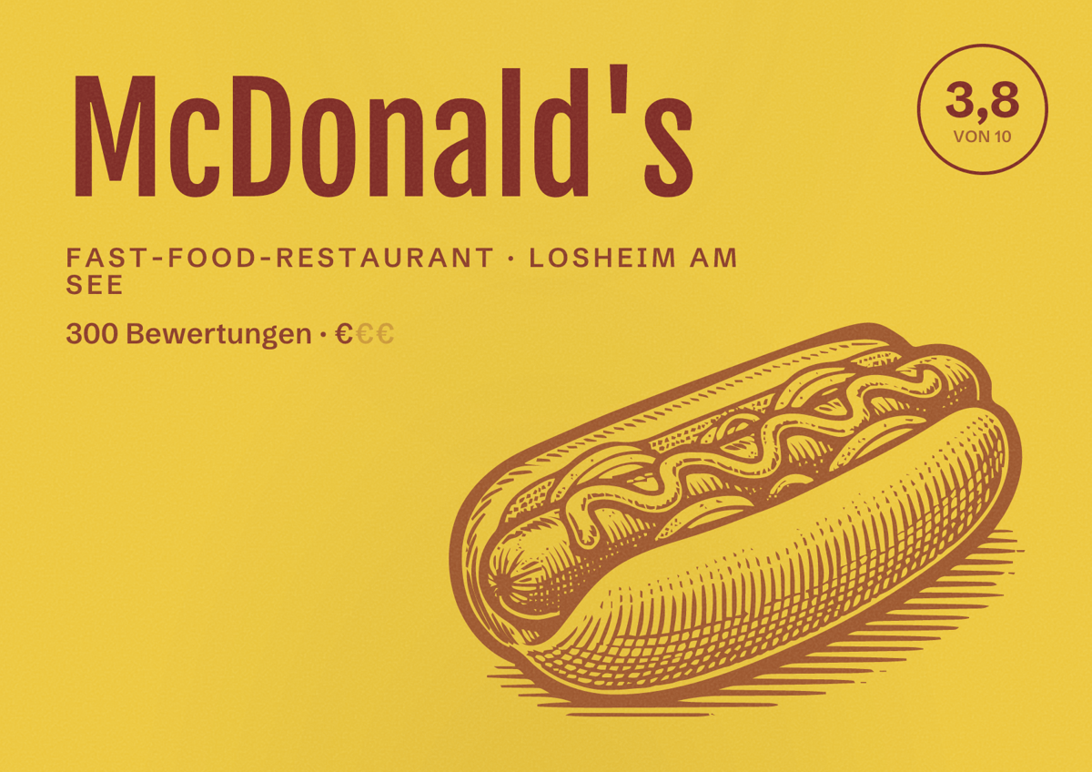 Illustriertes Poster von McDonald's, Fast-Food-Restaurant in Losheim am See: Bewertung 3,8 von 10 aus 300 Bewertungen, Preisniveau €