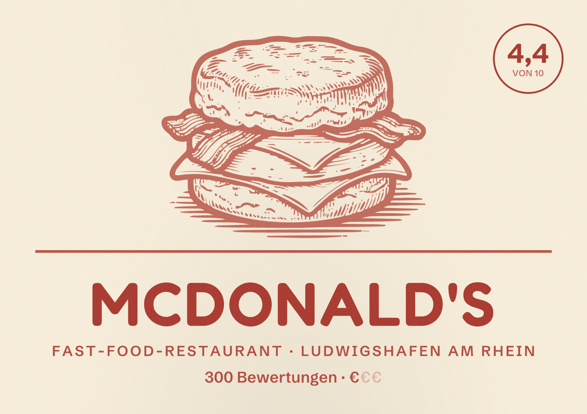 Illustriertes Poster von McDonald's, Fast-Food-Restaurant in Ludwigshafen am Rhein: Bewertung 4,4 von 10 aus 300 Bewertungen, Preisniveau €