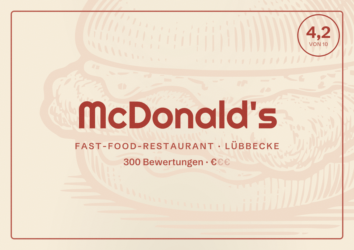 Illustriertes Poster von McDonald's, Fast-Food-Restaurant in Lübbecke: Bewertung 4,2 von 10 aus 300 Bewertungen, Preisniveau €