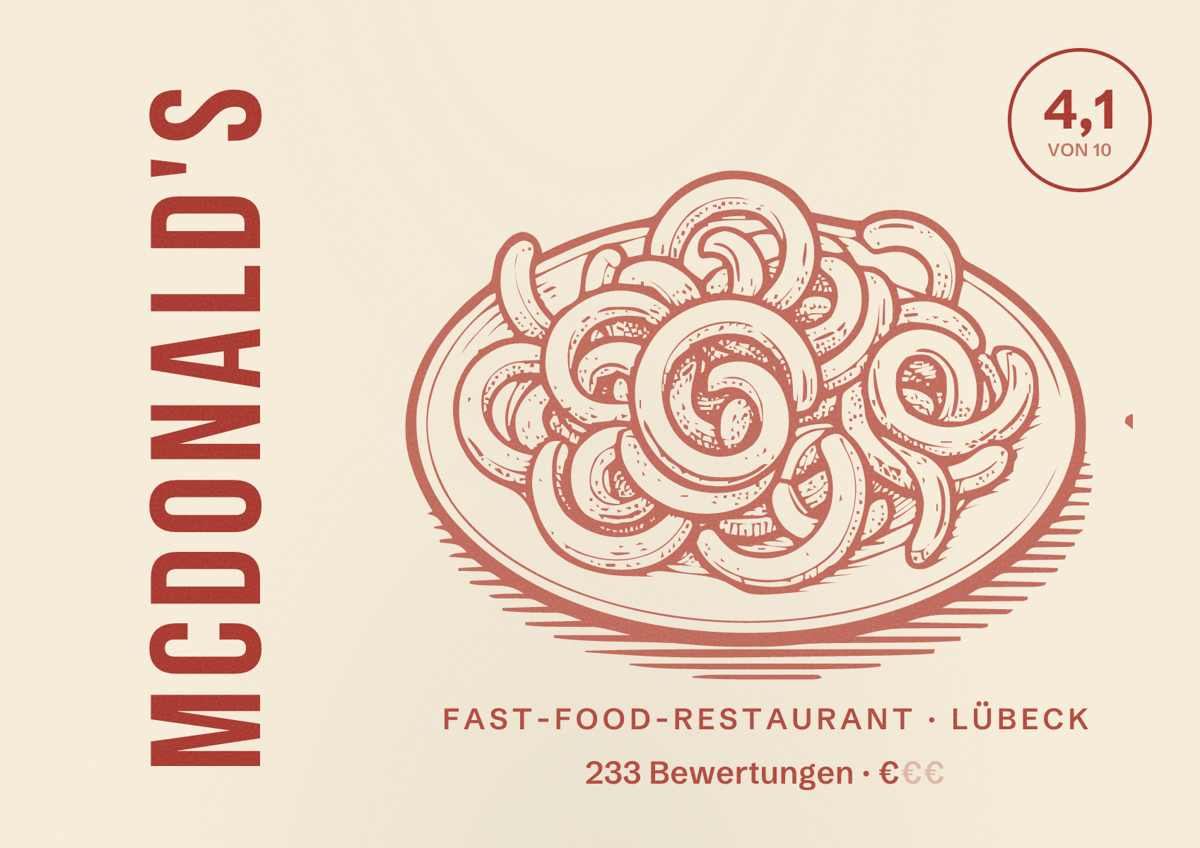 Illustriertes Poster von McDonald's, Fast-Food-Restaurant in Lübeck: Bewertung 4,1 von 10 aus 233 Bewertungen, Preisniveau €