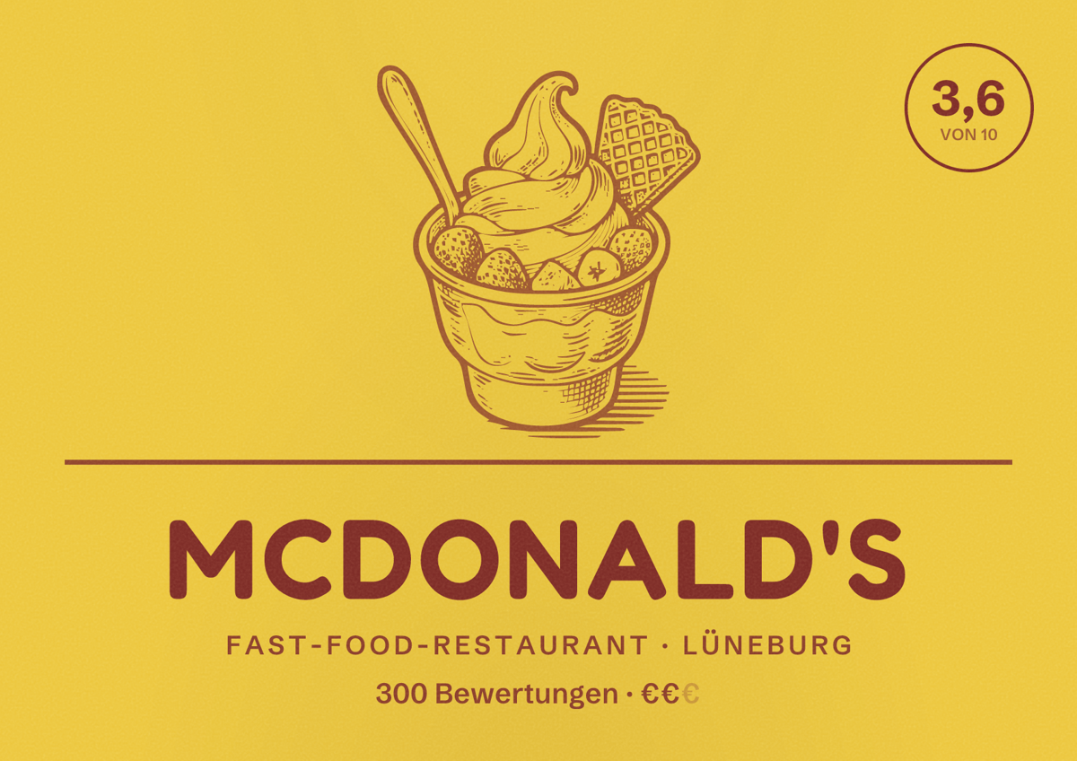 Illustriertes Poster von McDonald's, Fast-Food-Restaurant in Lüneburg: Bewertung 3,6 von 10 aus 300 Bewertungen, Preisniveau €€