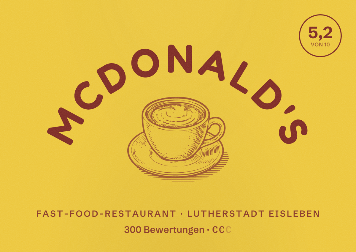 Illustriertes Poster von McDonald's, Fast-Food-Restaurant in Lutherstadt Eisleben: Bewertung 5,2 von 10 aus 300 Bewertungen, Preisniveau €€