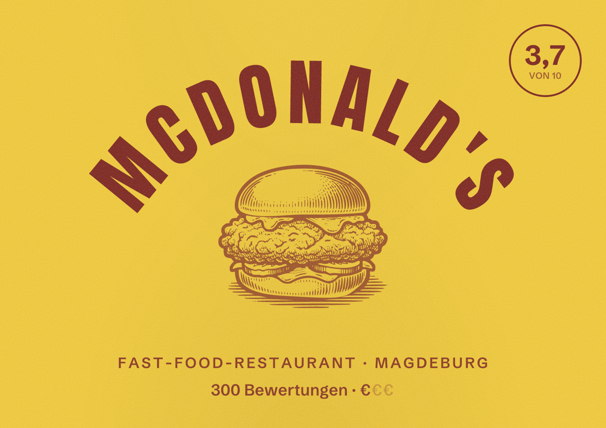 Illustriertes Poster von McDonald's, Fast-Food-Restaurant in Magdeburg: Bewertung 3,7 von 10 aus 300 Bewertungen, Preisniveau €