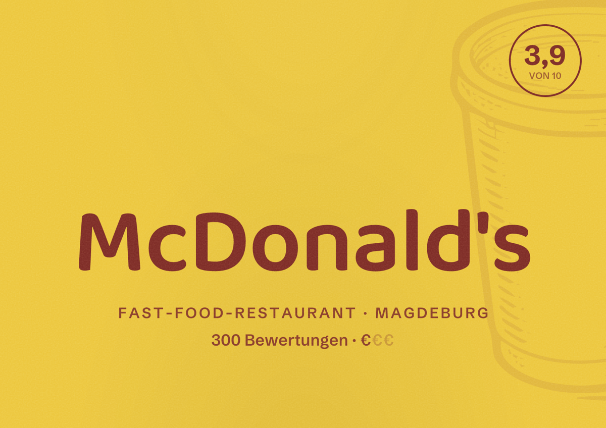Illustriertes Poster von McDonald's, Fast-Food-Restaurant in Magdeburg: Bewertung 3,9 von 10 aus 300 Bewertungen, Preisniveau €