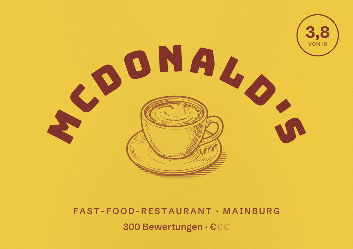 Illustriertes Poster von McDonald's, Fast-Food-Restaurant in Mainburg: Bewertung 3,8 von 10 aus 300 Bewertungen, Preisniveau €
