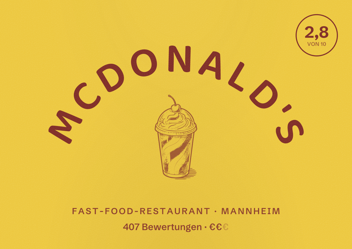 Illustriertes Poster von McDonald's, Fast-Food-Restaurant in Mannheim: Bewertung 2,8 von 10 aus 407 Bewertungen, Preisniveau €€