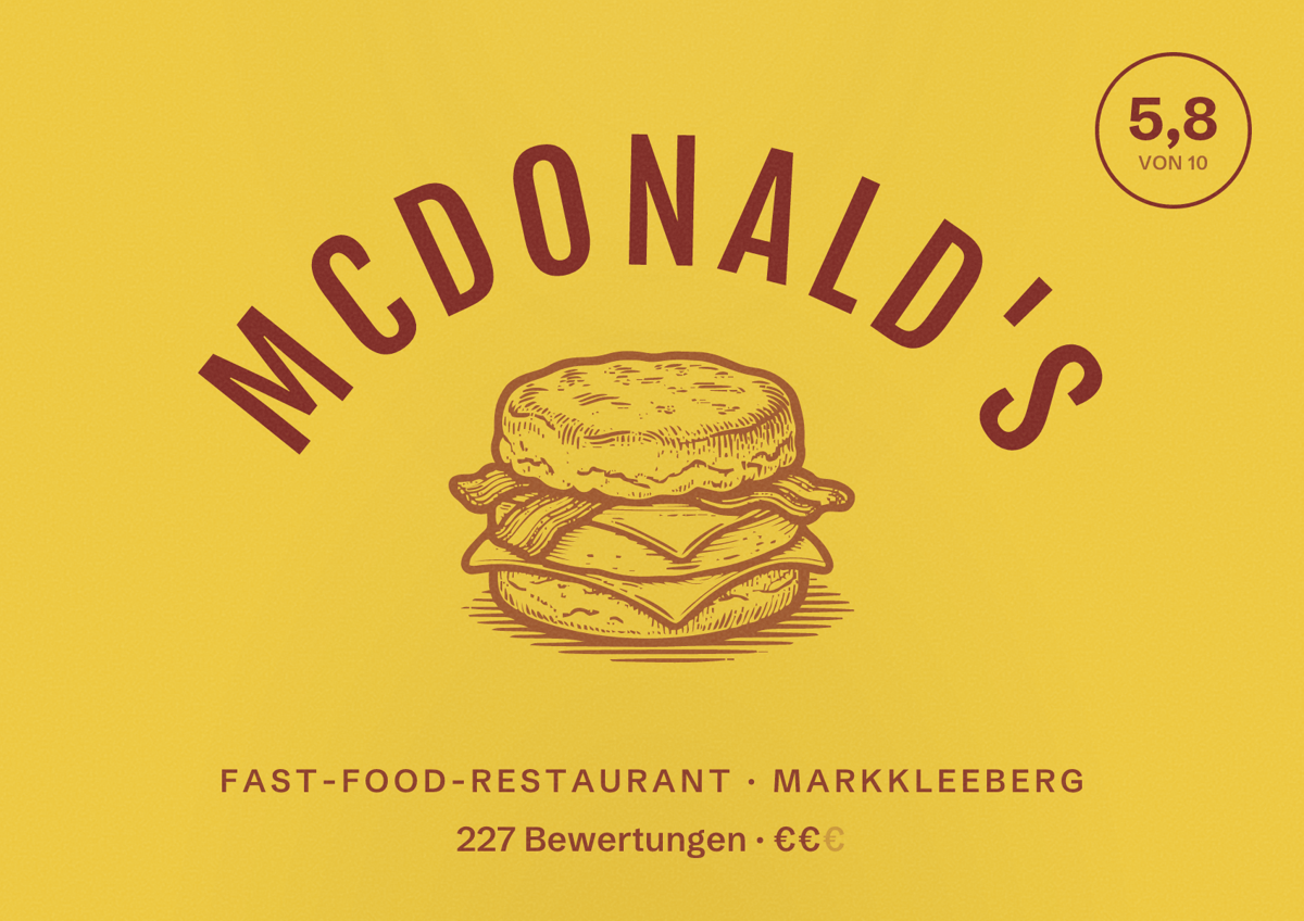 Illustriertes Poster von McDonald's, Fast-Food-Restaurant in Markkleeberg: Bewertung 5,8 von 10 aus 227 Bewertungen, Preisniveau €€