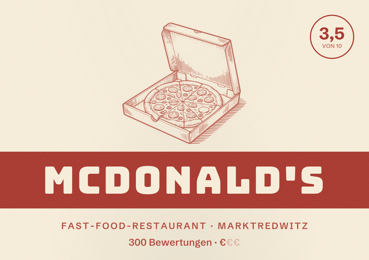 Illustriertes Poster von McDonald's, Fast-Food-Restaurant in Marktredwitz: Bewertung 3,5 von 10 aus 300 Bewertungen, Preisniveau €