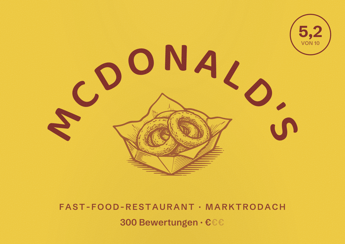 Illustriertes Poster von McDonald's, Fast-Food-Restaurant in Marktrodach: Bewertung 5,2 von 10 aus 300 Bewertungen, Preisniveau €