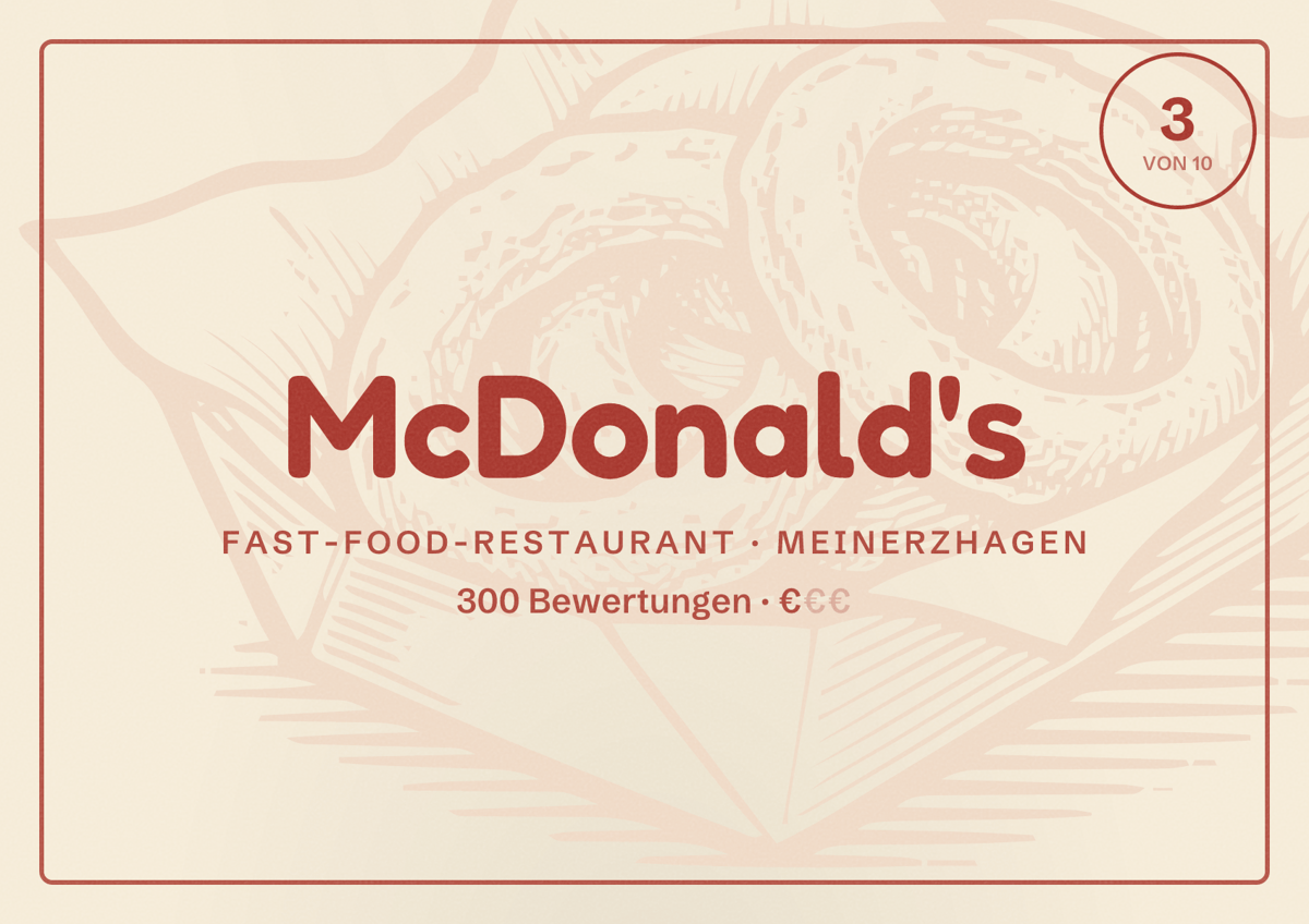 Illustriertes Poster von McDonald's, Fast-Food-Restaurant in Meinerzhagen: Bewertung 3 von 10 aus 300 Bewertungen, Preisniveau €
