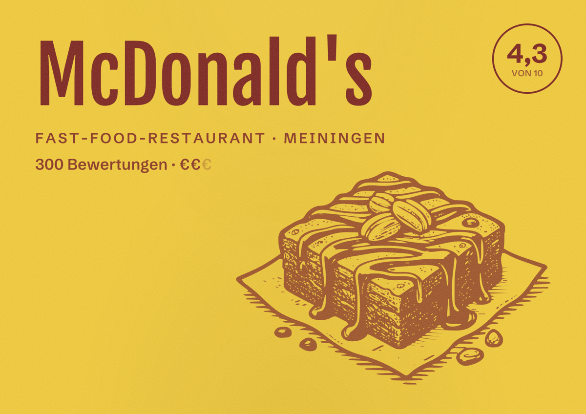 Illustriertes Poster von McDonald's, Fast-Food-Restaurant in Meiningen: Bewertung 4,3 von 10 aus 300 Bewertungen, Preisniveau €€