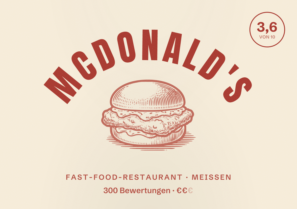 Illustriertes Poster von McDonald's, Fast-Food-Restaurant in Meißen: Bewertung 3,6 von 10 aus 300 Bewertungen, Preisniveau €€