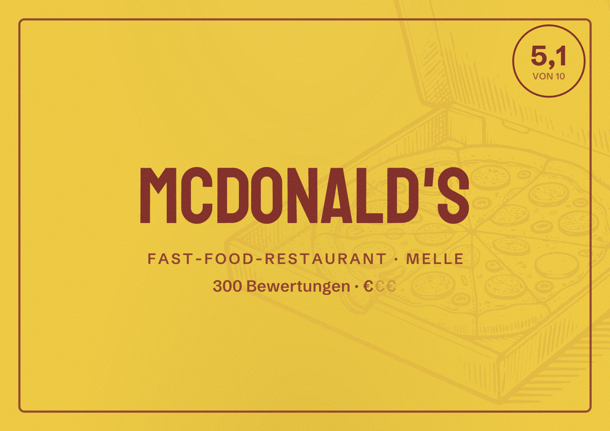 Illustriertes Poster von McDonald's, Fast-Food-Restaurant in Melle: Bewertung 5,1 von 10 aus 300 Bewertungen, Preisniveau €