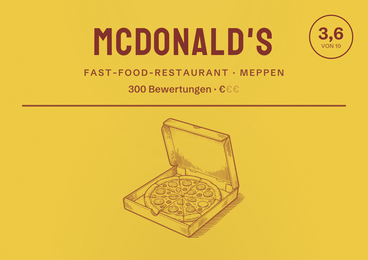 Illustriertes Poster von McDonald's, Fast-Food-Restaurant in Meppen: Bewertung 3,6 von 10 aus 300 Bewertungen, Preisniveau €