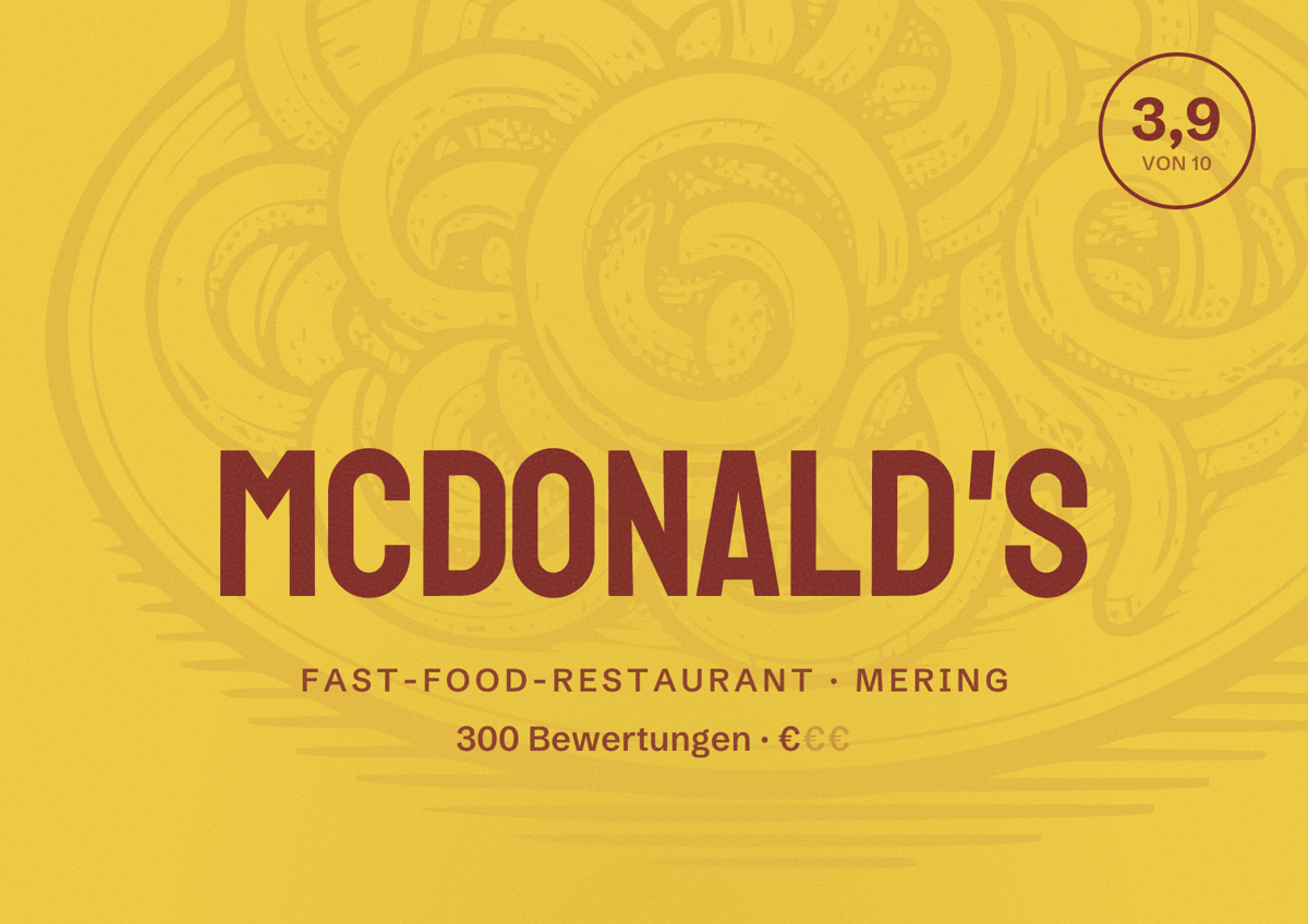 Illustriertes Poster von McDonald's, Fast-Food-Restaurant in Mering: Bewertung 3,9 von 10 aus 300 Bewertungen, Preisniveau €