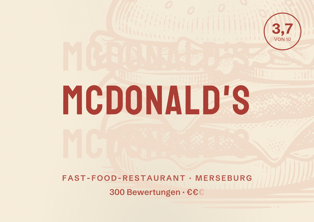 Illustriertes Poster von McDonald's, Fast-Food-Restaurant in Merseburg: Bewertung 3,7 von 10 aus 300 Bewertungen, Preisniveau €€