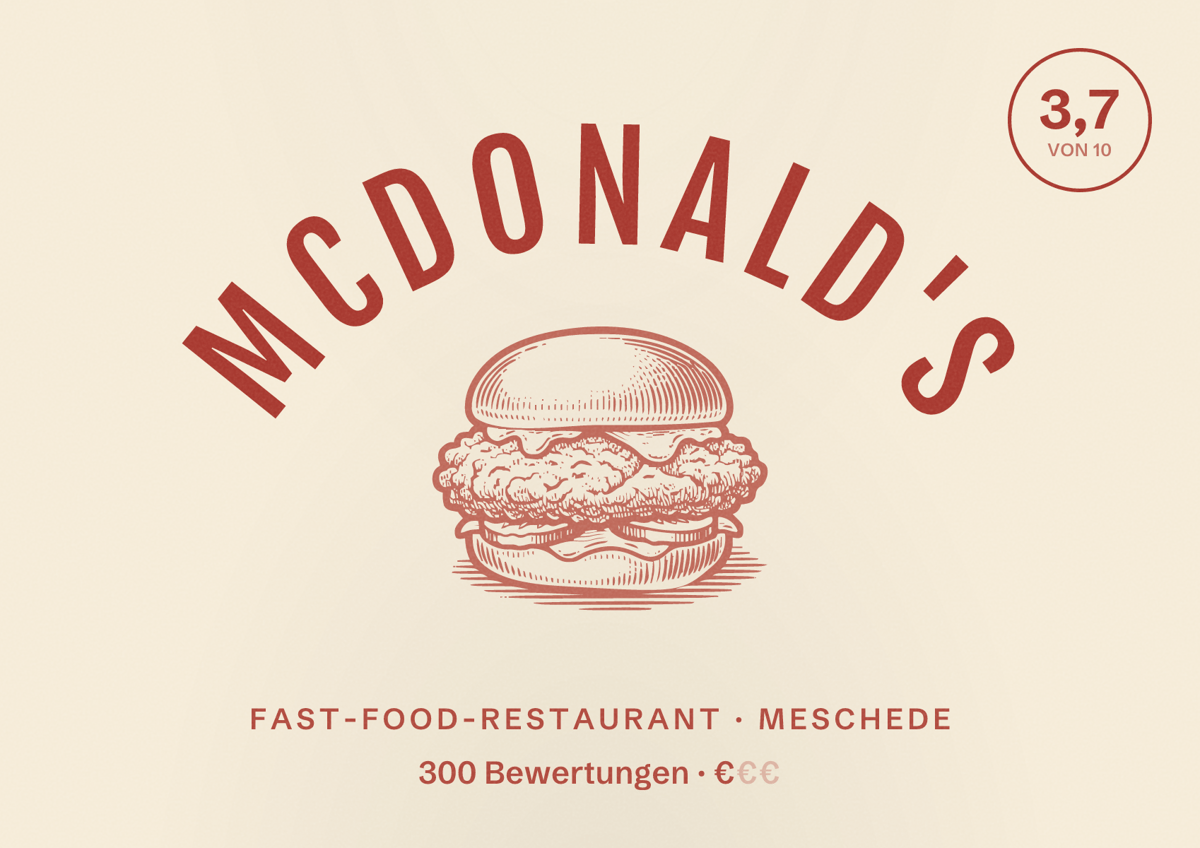 Illustriertes Poster von McDonald's, Fast-Food-Restaurant in Meschede: Bewertung 3,7 von 10 aus 300 Bewertungen, Preisniveau €