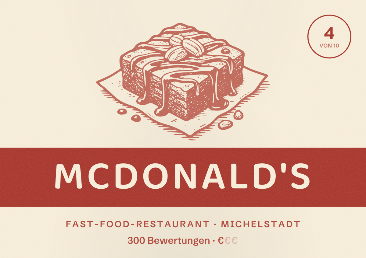 Illustriertes Poster von McDonald's, Fast-Food-Restaurant in Michelstadt: Bewertung 4 von 10 aus 300 Bewertungen, Preisniveau €