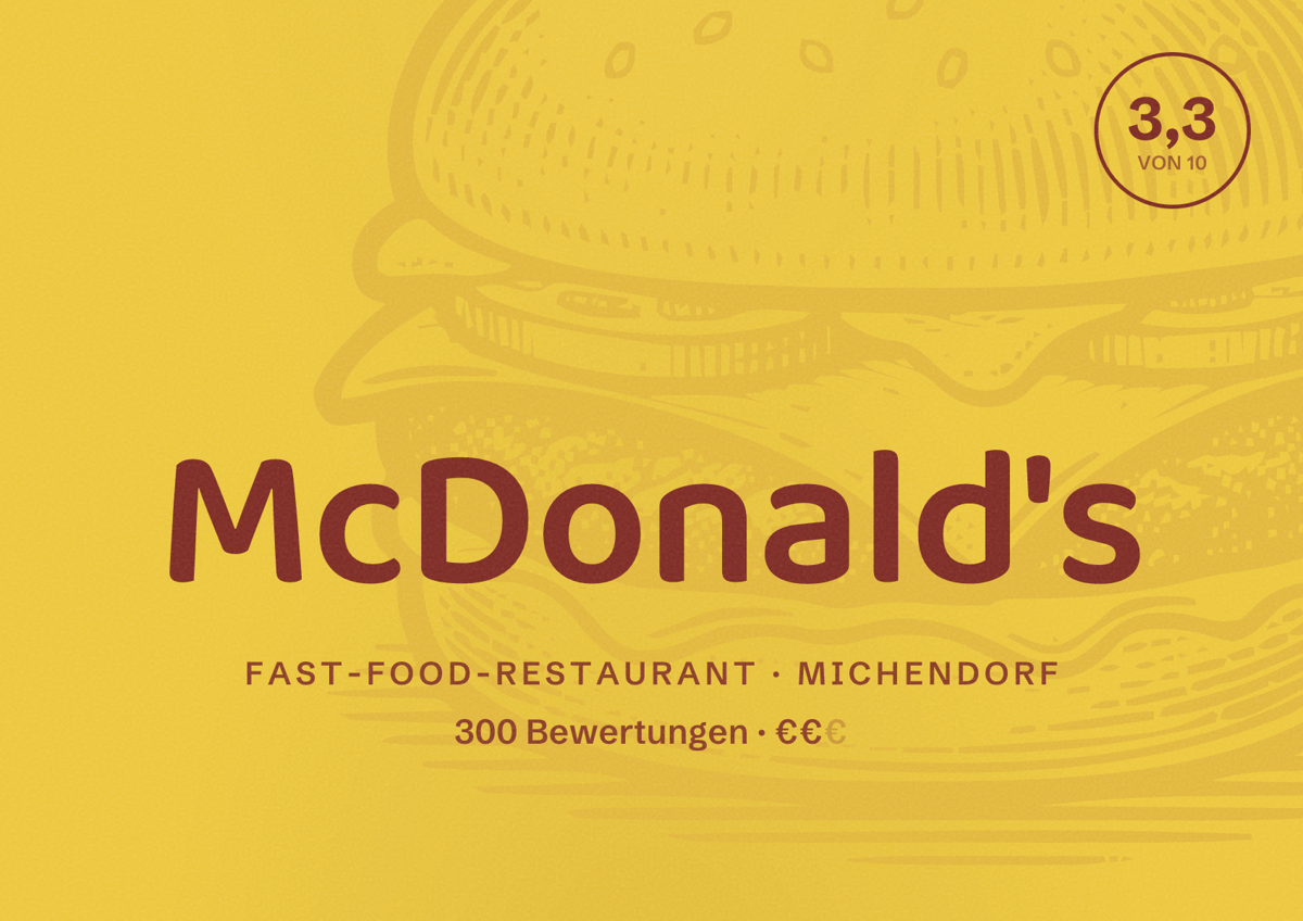 Illustriertes Poster von McDonald's, Fast-Food-Restaurant in Michendorf: Bewertung 3,3 von 10 aus 300 Bewertungen, Preisniveau €€