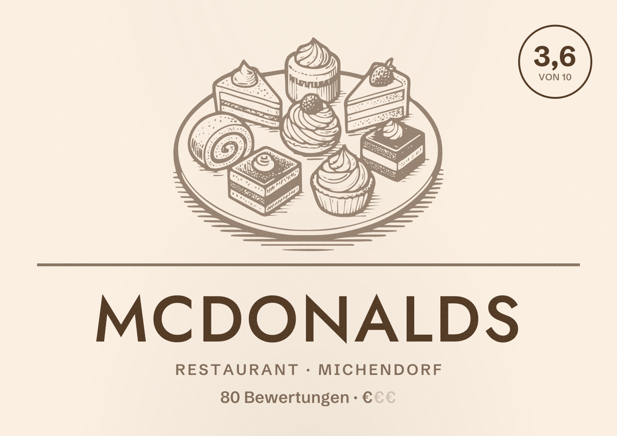 Illustriertes Poster von McDonalds, Restaurant in Michendorf: Bewertung 3,6 von 10 aus 80 Bewertungen, Preisniveau €