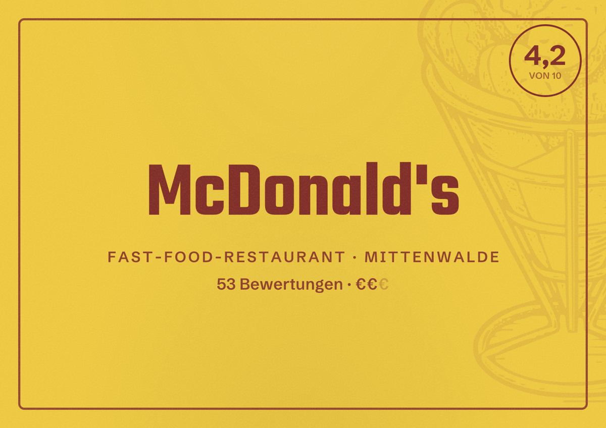 Illustriertes Poster von McDonald's, Fast-Food-Restaurant in Mittenwalde: Bewertung 4,2 von 10 aus 53 Bewertungen, Preisniveau €€