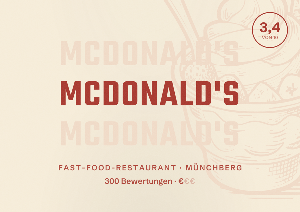 Illustriertes Poster von McDonald's, Fast-Food-Restaurant in Münchberg: Bewertung 3,4 von 10 aus 300 Bewertungen, Preisniveau €