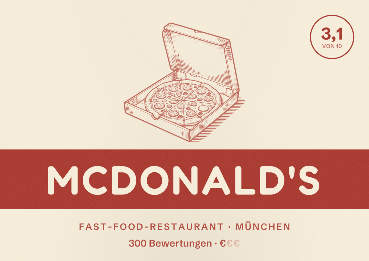 Illustriertes Poster von McDonald's, Fast-Food-Restaurant in München: Bewertung 3,1 von 10 aus 300 Bewertungen, Preisniveau €