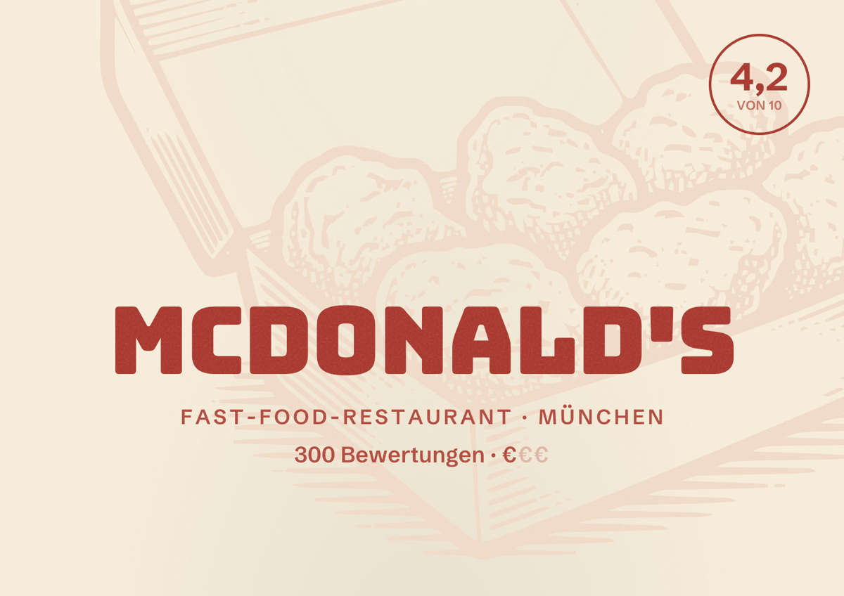 Illustriertes Poster von McDonald's, Fast-Food-Restaurant in München: Bewertung 4,2 von 10 aus 300 Bewertungen, Preisniveau €