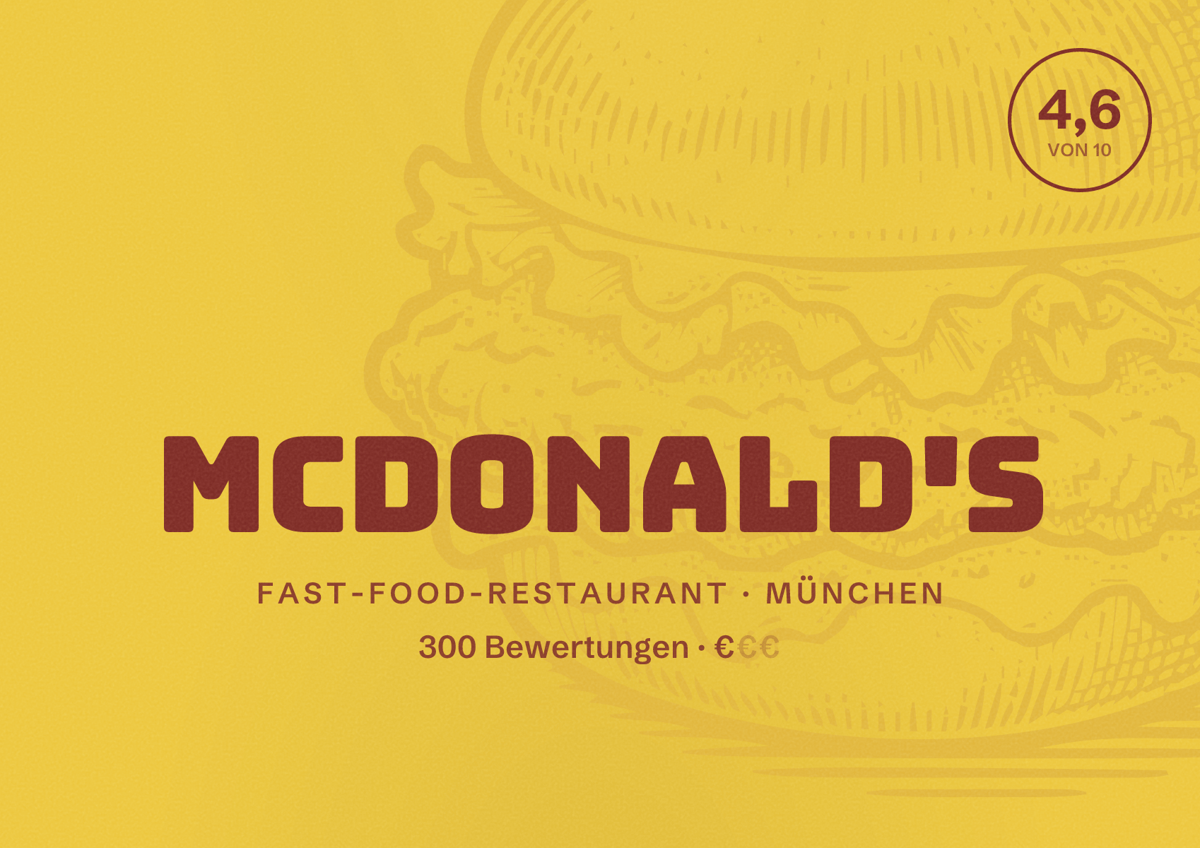 Illustriertes Poster von McDonald's, Fast-Food-Restaurant in München: Bewertung 4,6 von 10 aus 300 Bewertungen, Preisniveau €