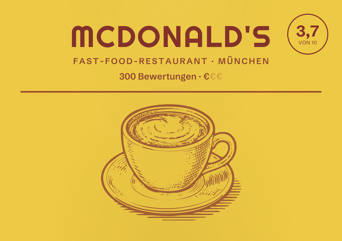 Illustriertes Poster von McDonald's, Fast-Food-Restaurant in München: Bewertung 3,7 von 10 aus 300 Bewertungen, Preisniveau €