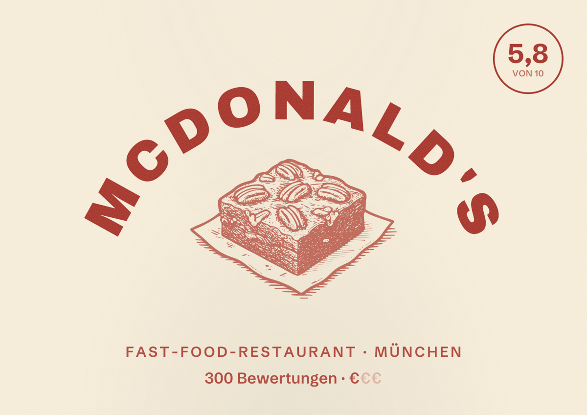 Illustriertes Poster von McDonald's, Fast-Food-Restaurant in München: Bewertung 5,8 von 10 aus 300 Bewertungen, Preisniveau €