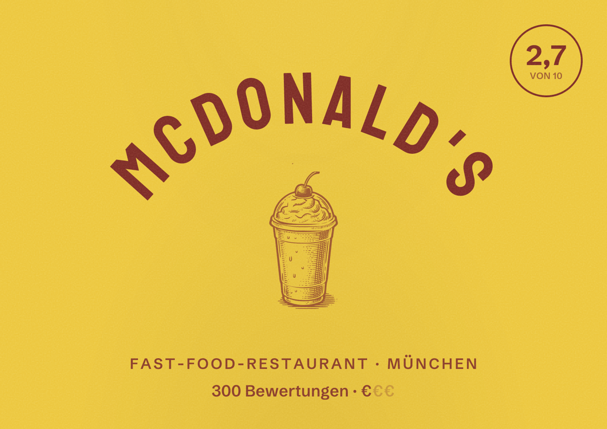 Illustriertes Poster von McDonald's, Fast-Food-Restaurant in München: Bewertung 2,7 von 10 aus 300 Bewertungen, Preisniveau €