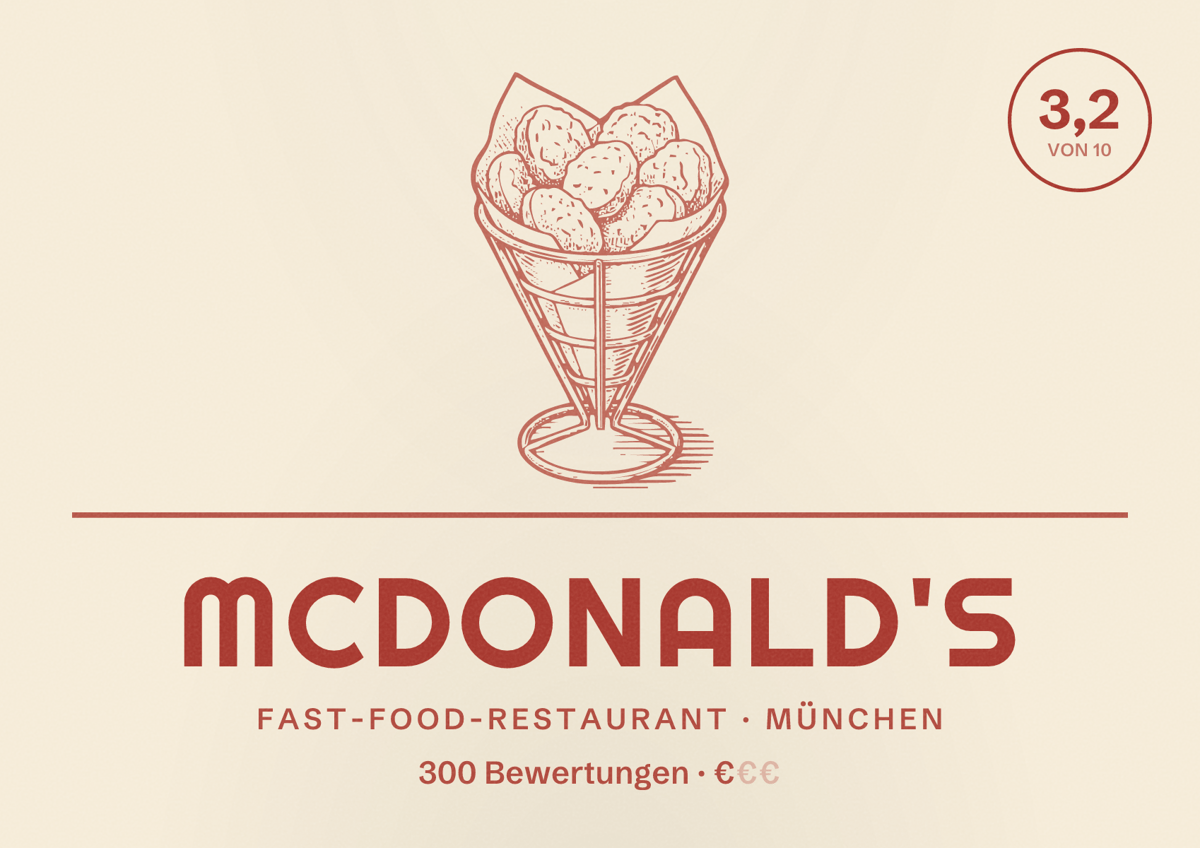 Illustriertes Poster von McDonald's, Fast-Food-Restaurant in München: Bewertung 3,2 von 10 aus 300 Bewertungen, Preisniveau €